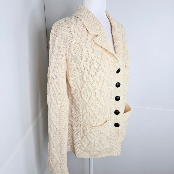 Inis Crafts NWT Irish made button down sweater large ivory cream - Picture 15 of 17